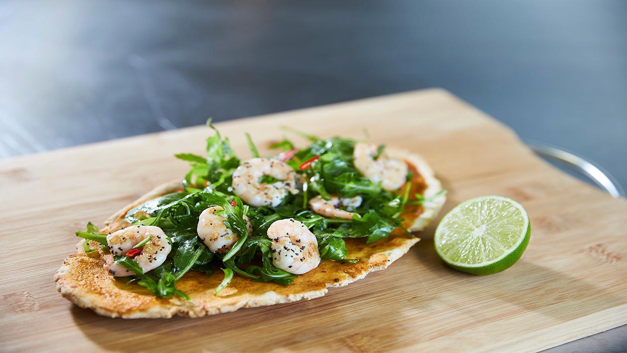 Arabic Flatbread with Lime Teriyaki King Prawn Salad Arabic Flatbread with Lime Teriyaki King Prawn Salad