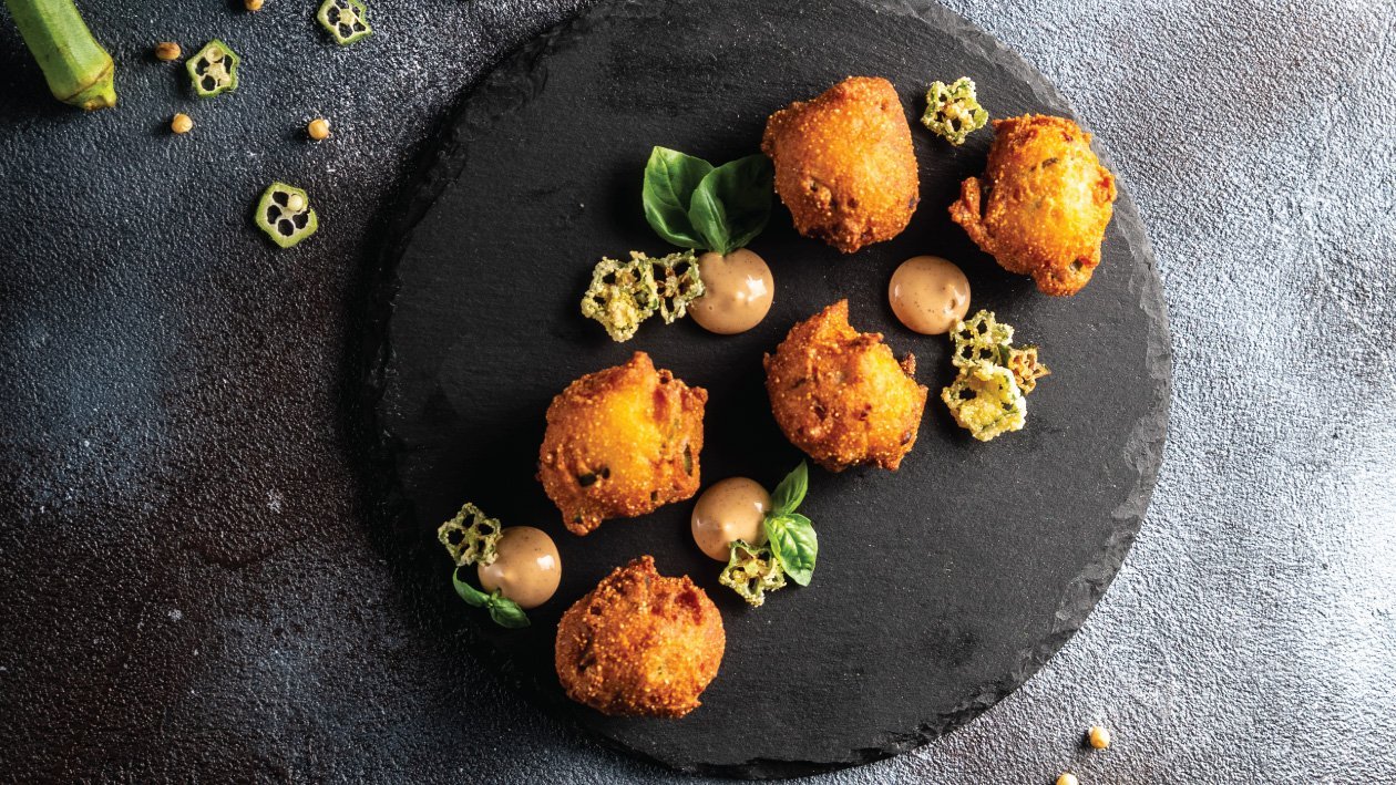 Okra Hush Puppies with Smokey BBQ Dip Okra Hush Puppies with Smokey BBQ Dip