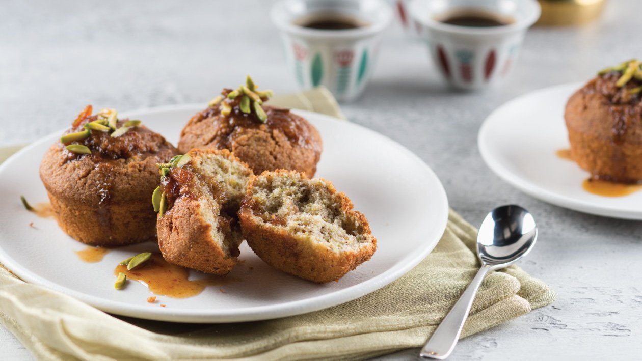 Pistachio Friand with Salted Caramel Date Sauce Pistachio Friand with Salted Caramel Date Sauce