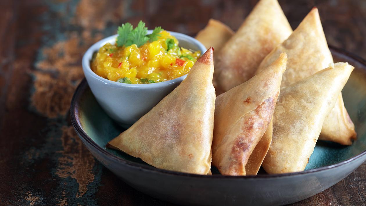 Smoked Chicken Samosa with Mango Chutney Recipe Smoked Chicken Samosa with Mango Chutney Recipe