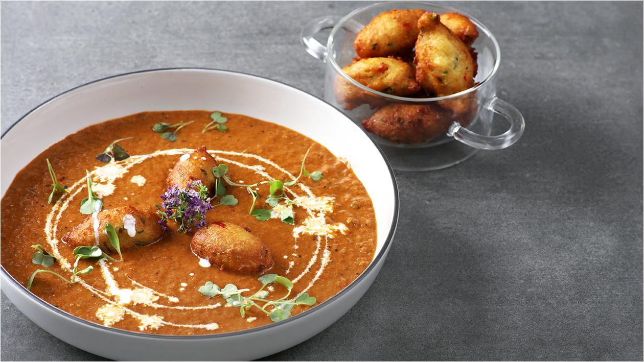 Spicy Tomato Soup with Dahl Pakora's Spicy Tomato Soup with Dahl Pakora's