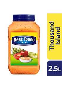 BEST FOODS Thousand Island Dressing 2.5L - Best Foods Thousand Island Dressing is made with real tomato and chunky gherkin relish to stay true to the authentic taste of this popular dressing. BEST FOODS Thousand Island Dressing 2.5L - Best Foods Thousand Island Dressing is made with real tomato and chunky gherkin relish to stay true to the authentic taste of this popular dressing.