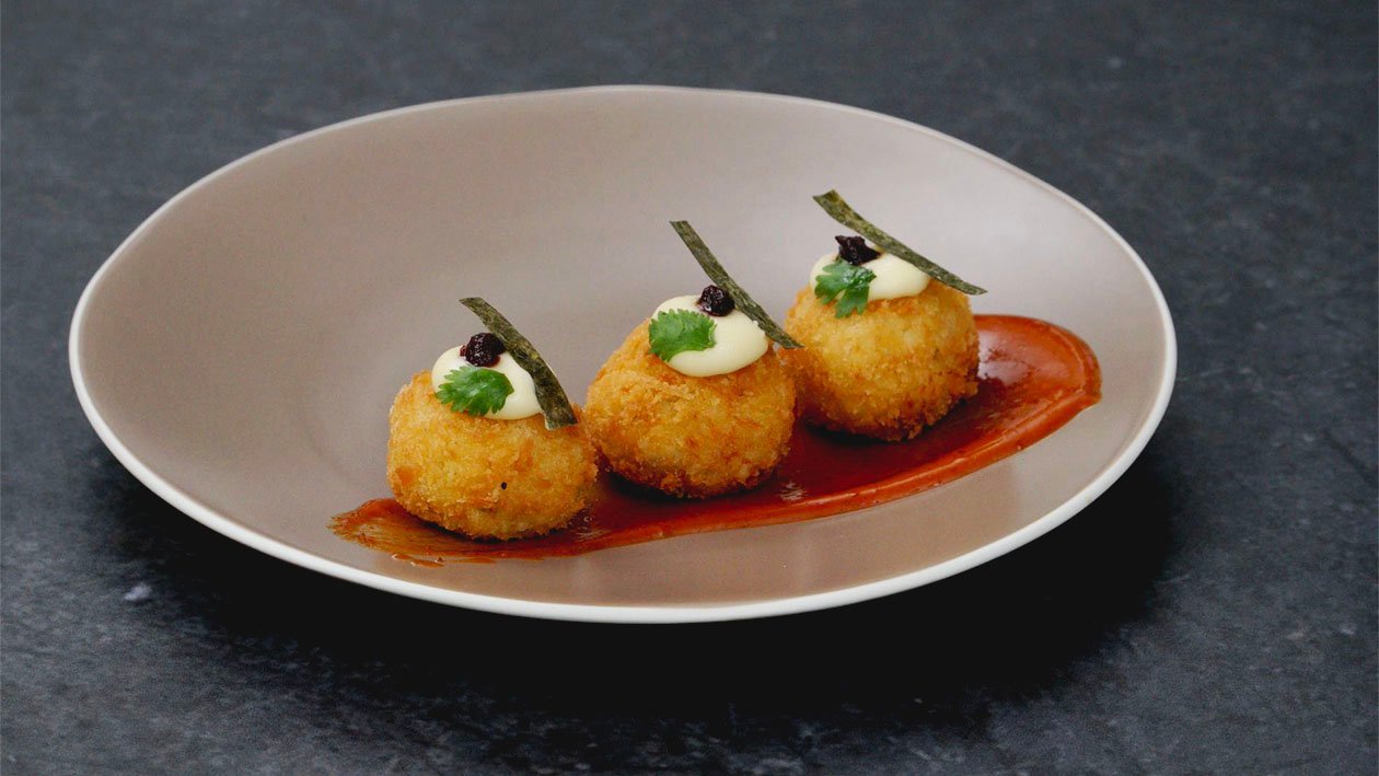 Beef Chorizo and Manchego Croquettes with Gochujang-Tom Yam Mayo Beef Chorizo and Manchego Croquettes with Gochujang-Tom Yam Mayo