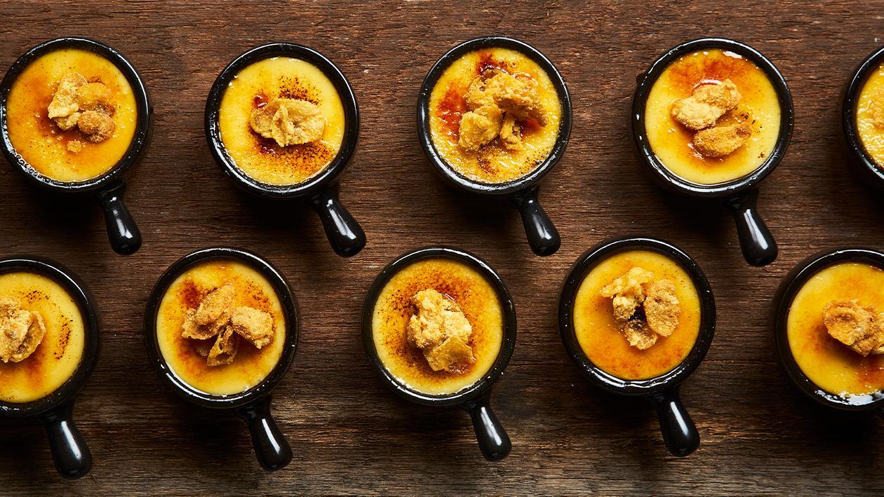 Breakfast Milk Crème Brulee with Salted Egg Flakes Breakfast Milk Crème Brulee with Salted Egg Flakes