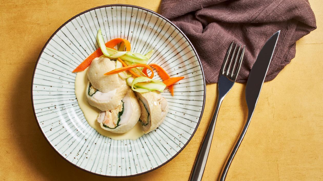 Chicken Ballotine with White Chocolate Salted Egg Prawn Chicken Ballotine with White Chocolate Salted Egg Prawn