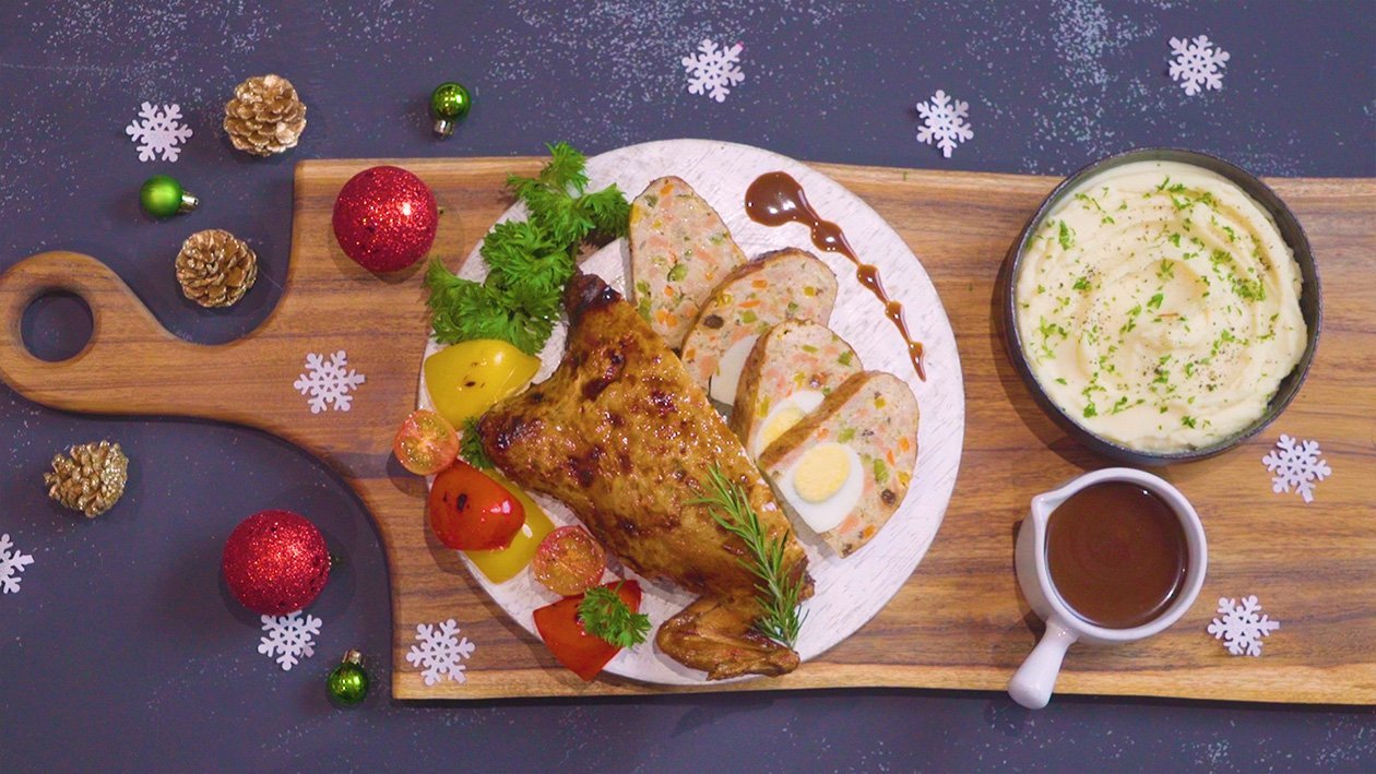 Chicken Galantina with Brown Sauce and Mashed Potatoes Chicken Galantina with Brown Sauce and Mashed Potatoes