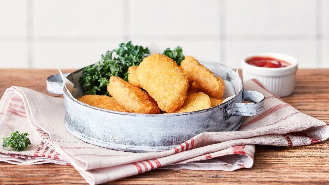 Fried NoChicken Nuggets with Kale, Ketchup Fried NoChicken Nuggets with Kale, Ketchup