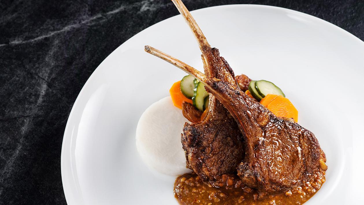Grilled Spiced Lamb Rack with Peanut Sauce Grilled Spiced Lamb Rack with Peanut Sauce