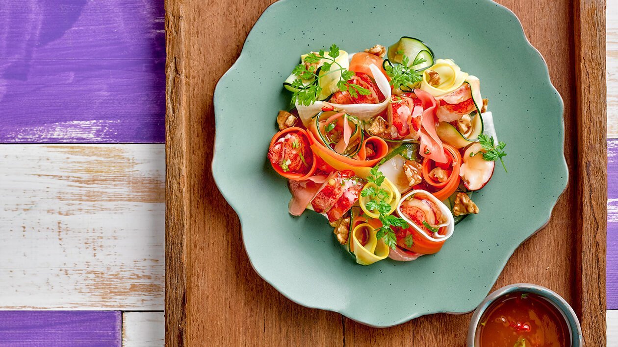 Lobster and Vegetables "Fettuccini" Salad with Fruity Tamarind Dressing Lobster and Vegetables "Fettuccini" Salad with Fruity Tamarind Dressing
