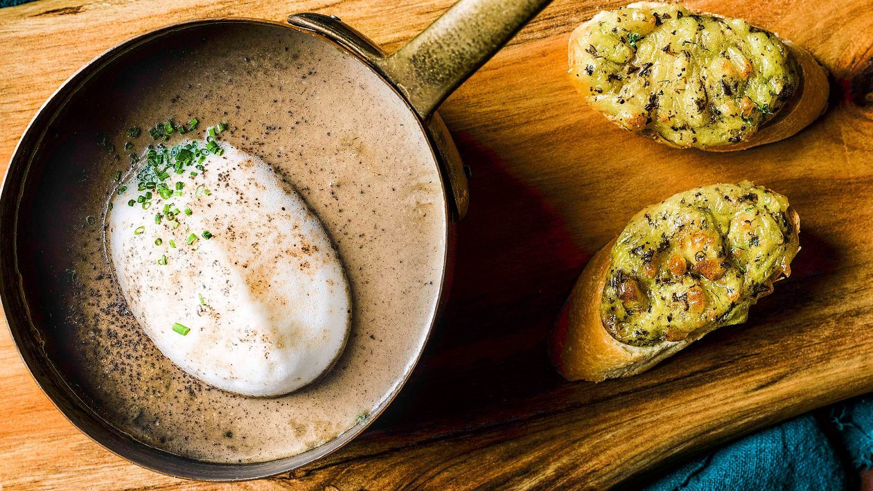 Mushroom Cappuccino with Truffle Cheese Toast Mushroom Cappuccino with Truffle Cheese Toast