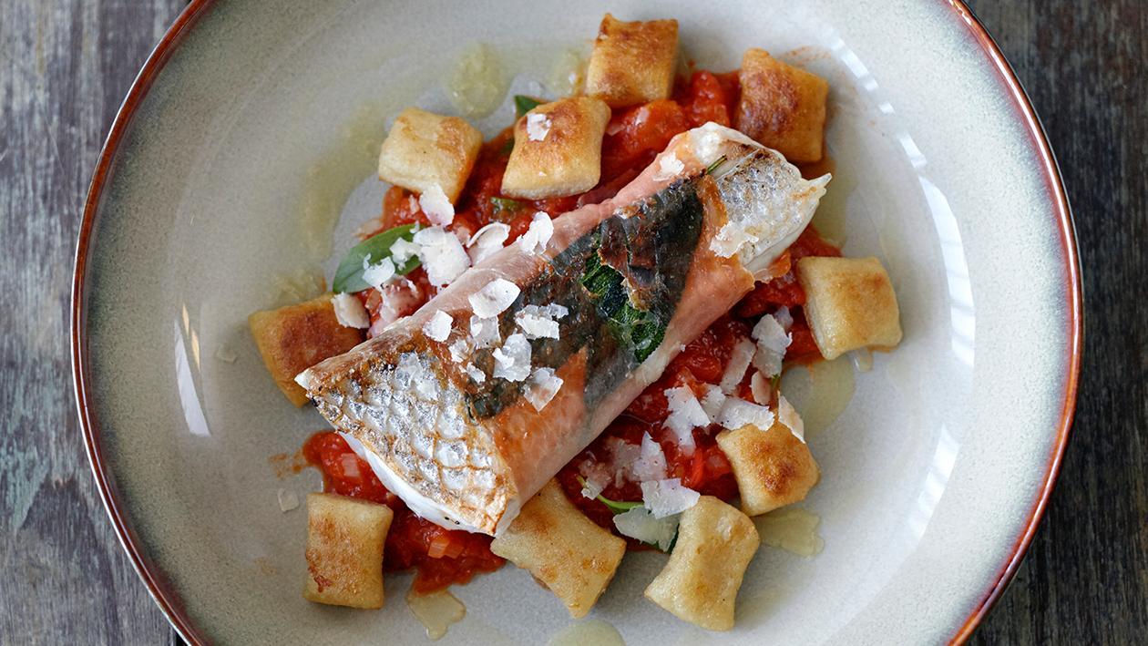 Seabass Saltimbocca with Potato Gnocchi Seabass Saltimbocca with Potato Gnocchi