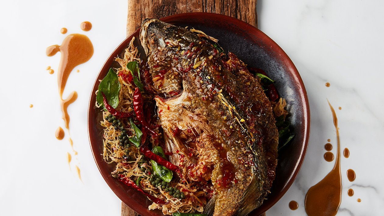 Crispy grouper fish with spicy tamarind sauce Crispy grouper fish with spicy tamarind sauce