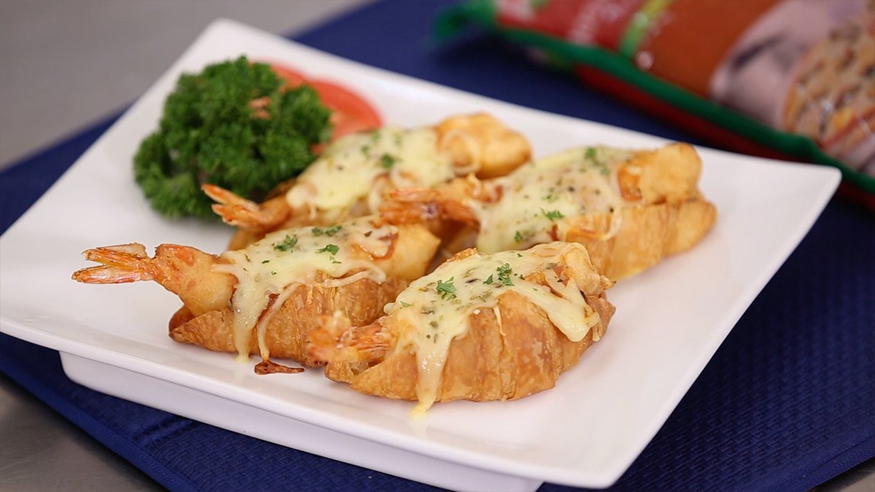 Croissant with Crispy Shrimps and Pizza Sauce and Cheese Croissant with Crispy Shrimps and Pizza Sauce and Cheese