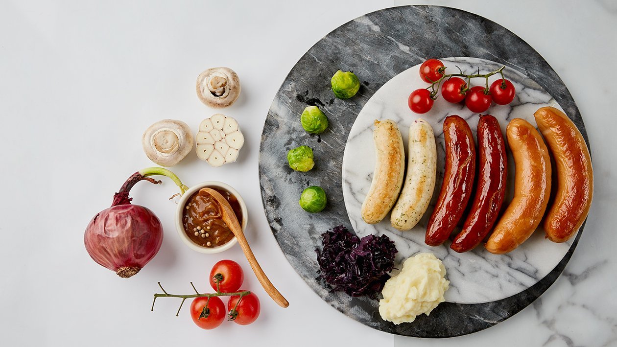 Grilled mixed sausages with creamy mashed potatoes Grilled mixed sausages with creamy mashed potatoes