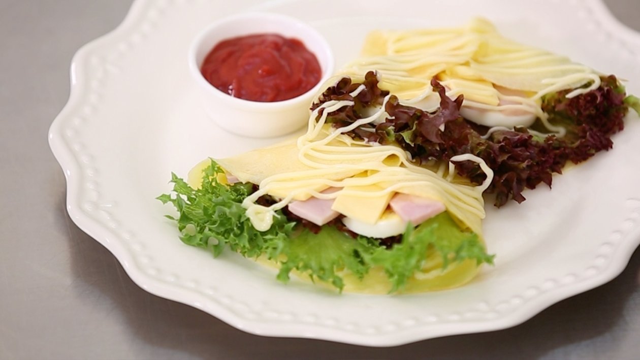 Soft Crepe stuffed with Egg Salad with Ham and Cheese Soft Crepe stuffed with Egg Salad with Ham and Cheese