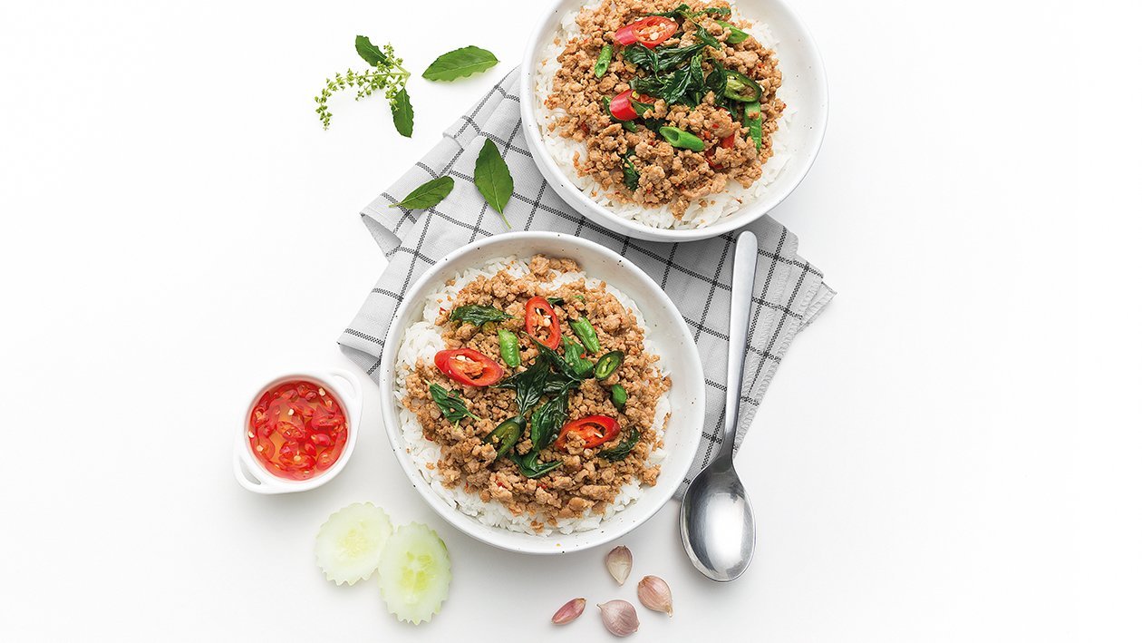 Spicy Stir-Fried Minced Pork with Holy Basil Spicy Stir-Fried Minced Pork with Holy Basil