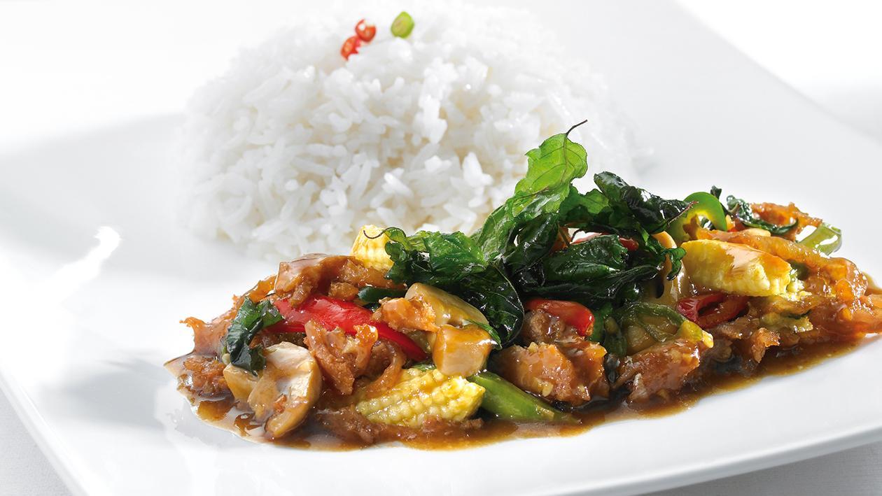 Stir Fried Sour Pork and Basil with Super Rice Stir Fried Sour Pork and Basil with Super Rice