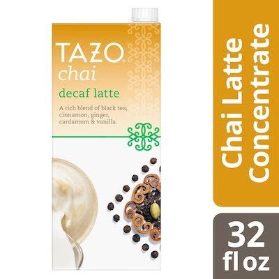 Tazo Tea Concentrate Decaf Chai Latte 1:1 32 ounces, Pack of 6 -