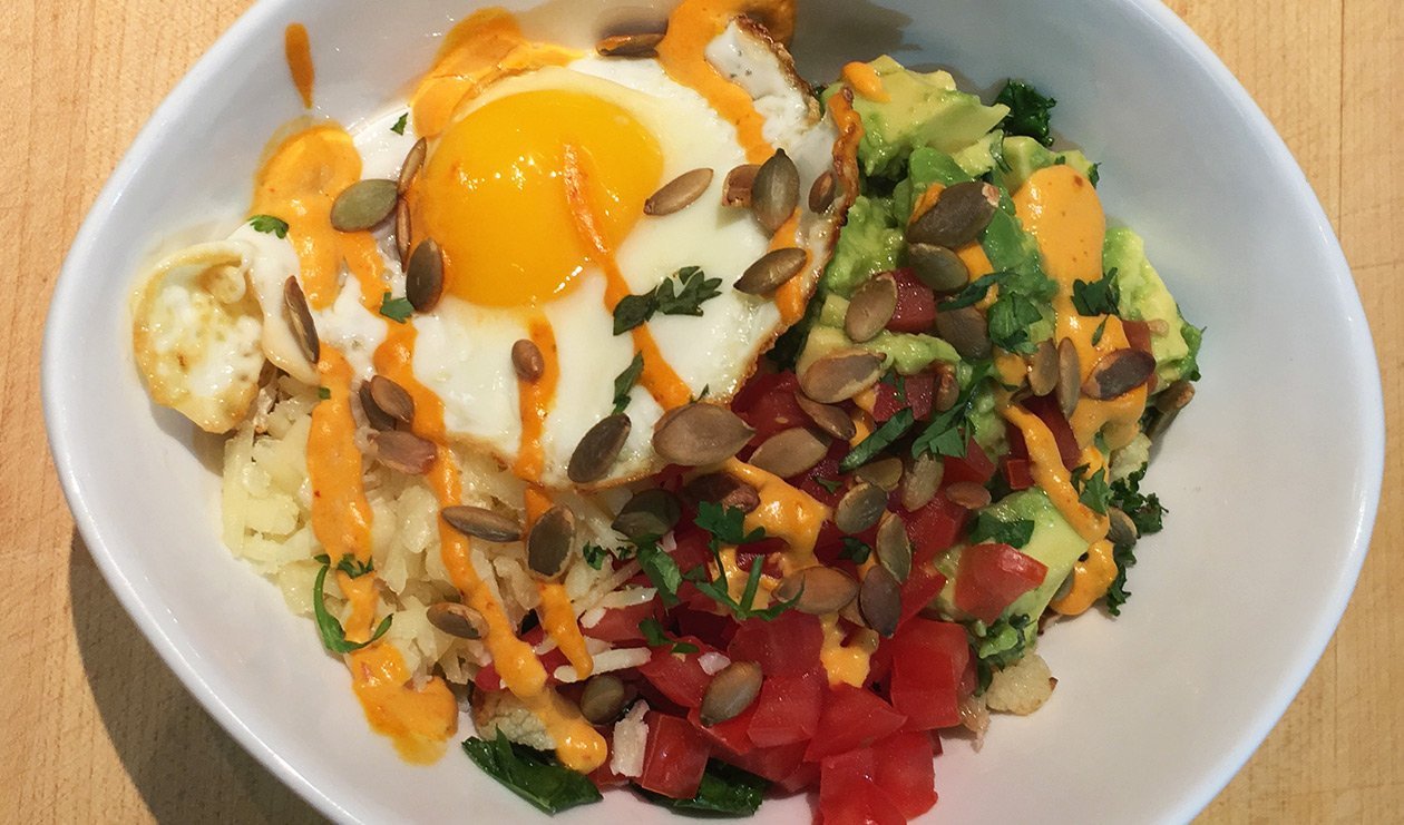Cauliflower Breakfast Bowl with Chipotle Carrot Hollandaise – recipe Cauliflower Breakfast Bowl with Chipotle Carrot Hollandaise – recipe