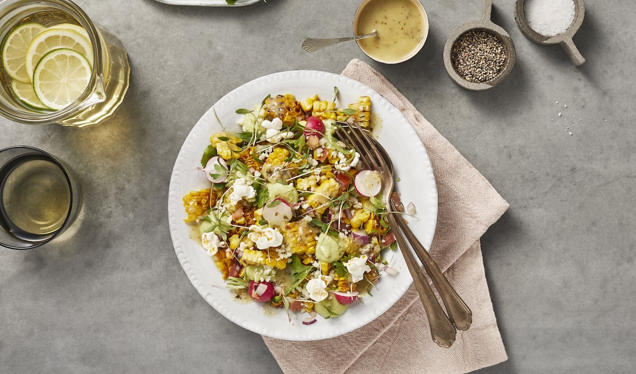 Elote Salad with Radish, Avocado, Lime and Cotija – recipe Elote Salad with Radish, Avocado, Lime and Cotija – recipe