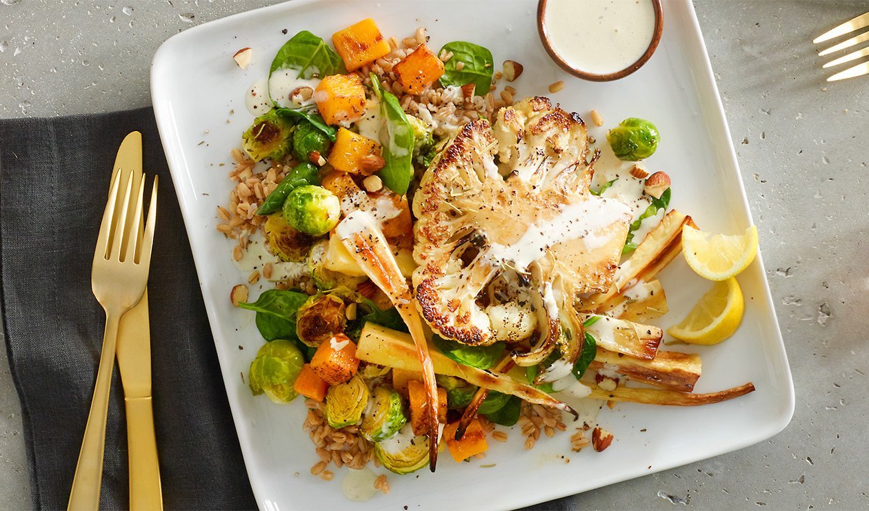 Grilled Cauliflower Bowl with Creamy Horseradish Dijon Sauce – recipe Grilled Cauliflower Bowl with Creamy Horseradish Dijon Sauce – recipe