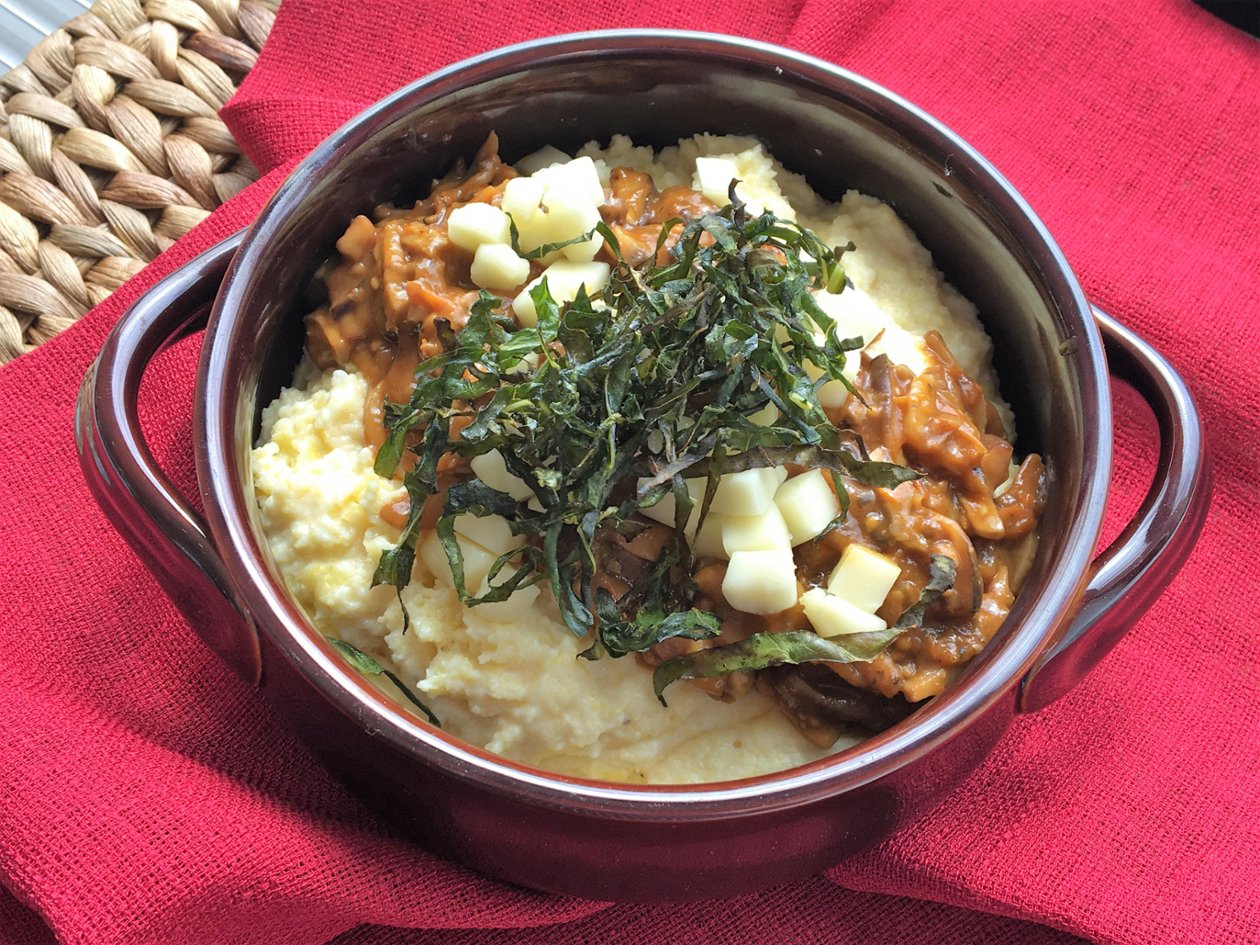 Mushroom Ragout with Creamy Polenta, Taleggio and Charred Greens Mushroom Ragout with Creamy Polenta, Taleggio and Charred Greens
