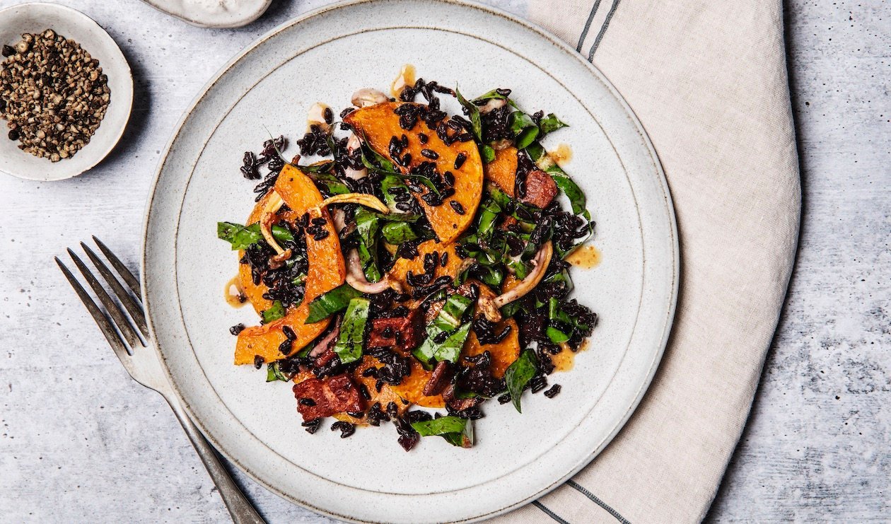 Roasted Squash and Black Rice Salad with Umami Vinaigrette – recipe Roasted Squash and Black Rice Salad with Umami Vinaigrette – recipe