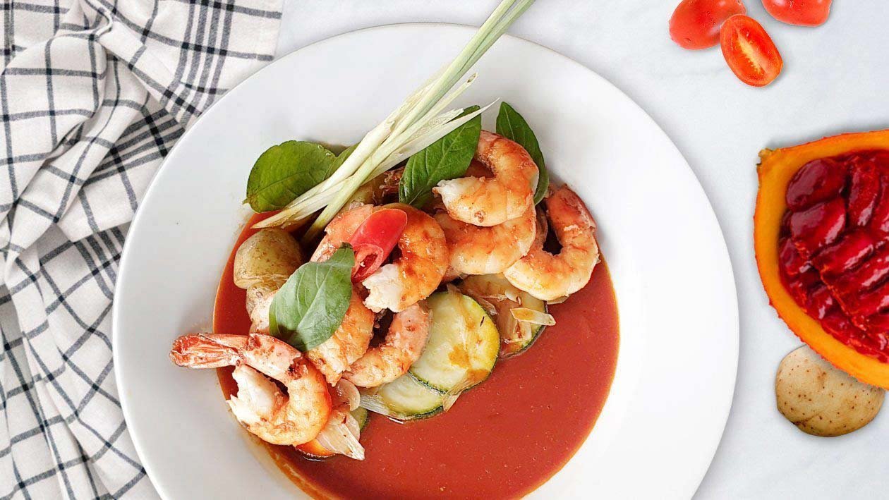 Grilled Prawn with Gac Sauce Grilled Prawn with Gac Sauce