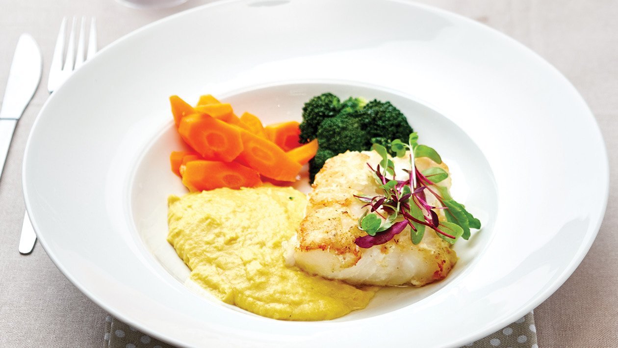Pan-Fried Hake with Corn Puree Pan-Fried Hake with Corn Puree