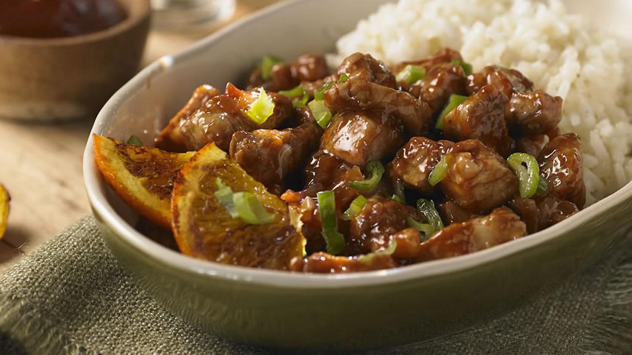 Cerdo agridulce con naranjas y arroz pilaf Cerdo agridulce con naranjas y arroz pilaf