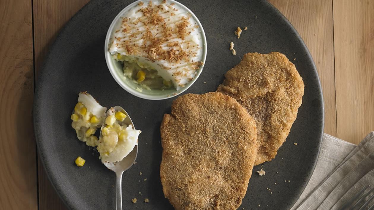 Milanesa de peceto con pastel de humita Milanesa de peceto con pastel de humita