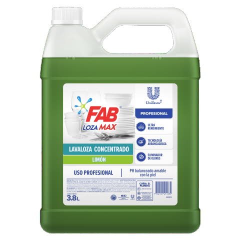 Lavaloza FAB Lozamax PRO limón 3.8L - Lavaloza líquido concentrado limón.