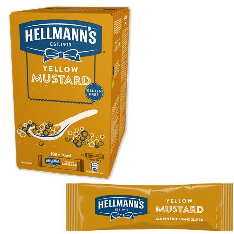Mostaza Hellmann's monoporciones 10ml. Caja de 198 uds. Sin Gluten -