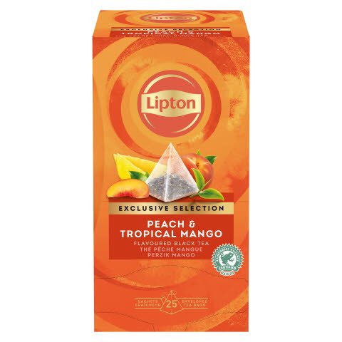 Té Negro Lipton Melocotón y Tropical Mango, Caja con 25 sobres -