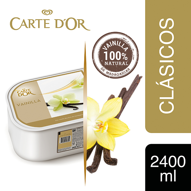 Helado de Vainilla de Madagascar Carte d'Or cubeta 2,4L - Incluir un buen helado transforma el postre en una experiencia inolvidable. La gama Carte d’Or está diseñada para aportar versatilidad, conveniencia y estructura a tus postres, controlando tu rentabilidad.