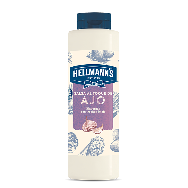 Salsa al toque de Ajo Hellmann's botella 850ML - Salsas Especiales Hellmann's. Nuevos y sorprendentes sabores en un práctico envase.