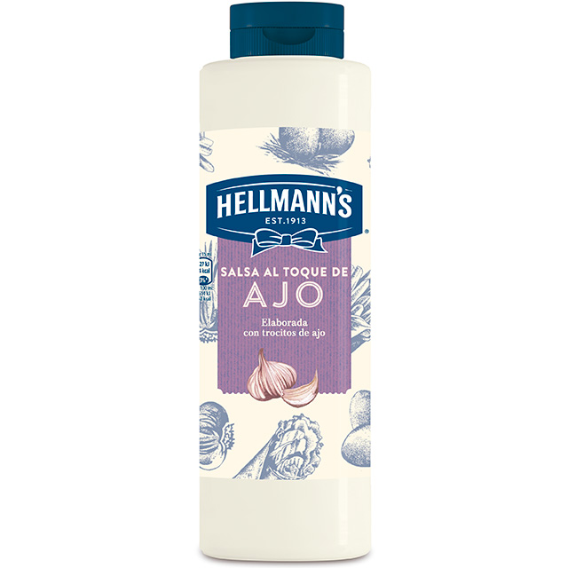 Salsa al toque de Ajo Hellmann's botella 850ML - Salsas Especiales Hellmann's. Nuevos y sorprendentes sabores en un práctico envase.