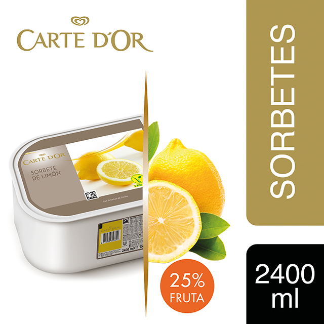 Sorbete de Limón Siciliano Carte d'Or 2,4L Vegano - Incluir un buen helado transforma el postre en una experiencia inolvidable. La gama Carte d’Or está diseñada para aportar versatilidad, conveniencia y estructura a tus postres, controlando tu rentabilidad.