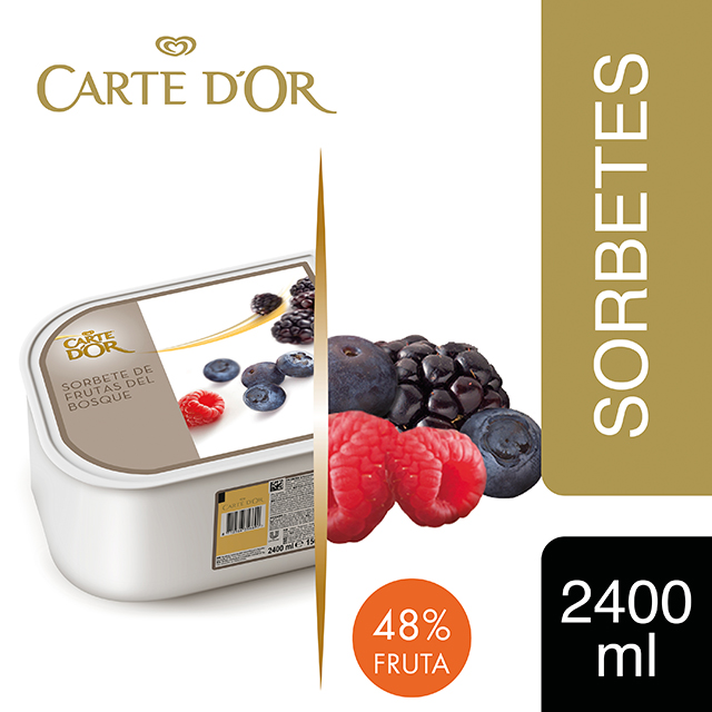 Sorbete Frutas del Bosque Carte d'Or 2,4L - Incluir un buen helado transforma el postre en una experiencia inolvidable. La gama Carte d’Or está diseñada para aportar versatilidad, conveniencia y estructura a tus postres, controlando tu rentabilidad.