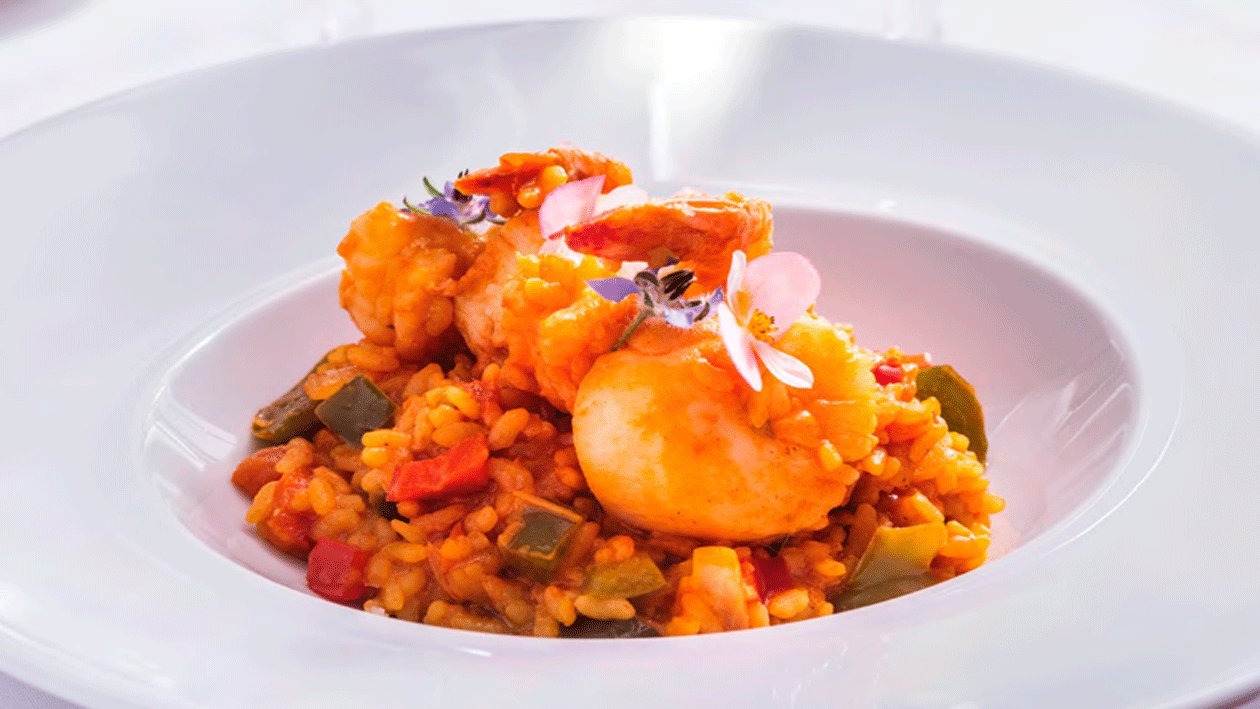 Arroz meloso de de vieiras y langostinos al cava, con lima, jengibre y leche de coco Arroz meloso de de vieiras y langostinos al cava, con lima, jengibre y leche de coco