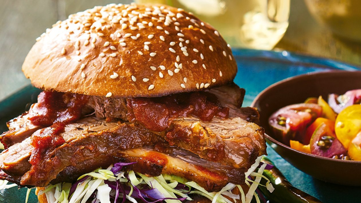 Beef brisket sandwich with bourbon chipotle Beef brisket sandwich with bourbon chipotle