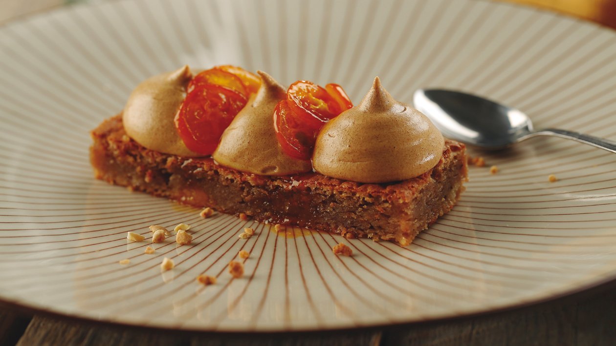Brownie de avellana con naranjas enanas caramelizadas Brownie de avellana con naranjas enanas caramelizadas