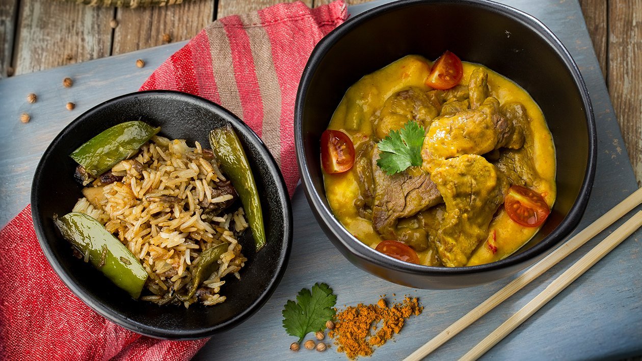 Curry de ternera con arroz de verduras sin gluten Curry de ternera con arroz de verduras sin gluten