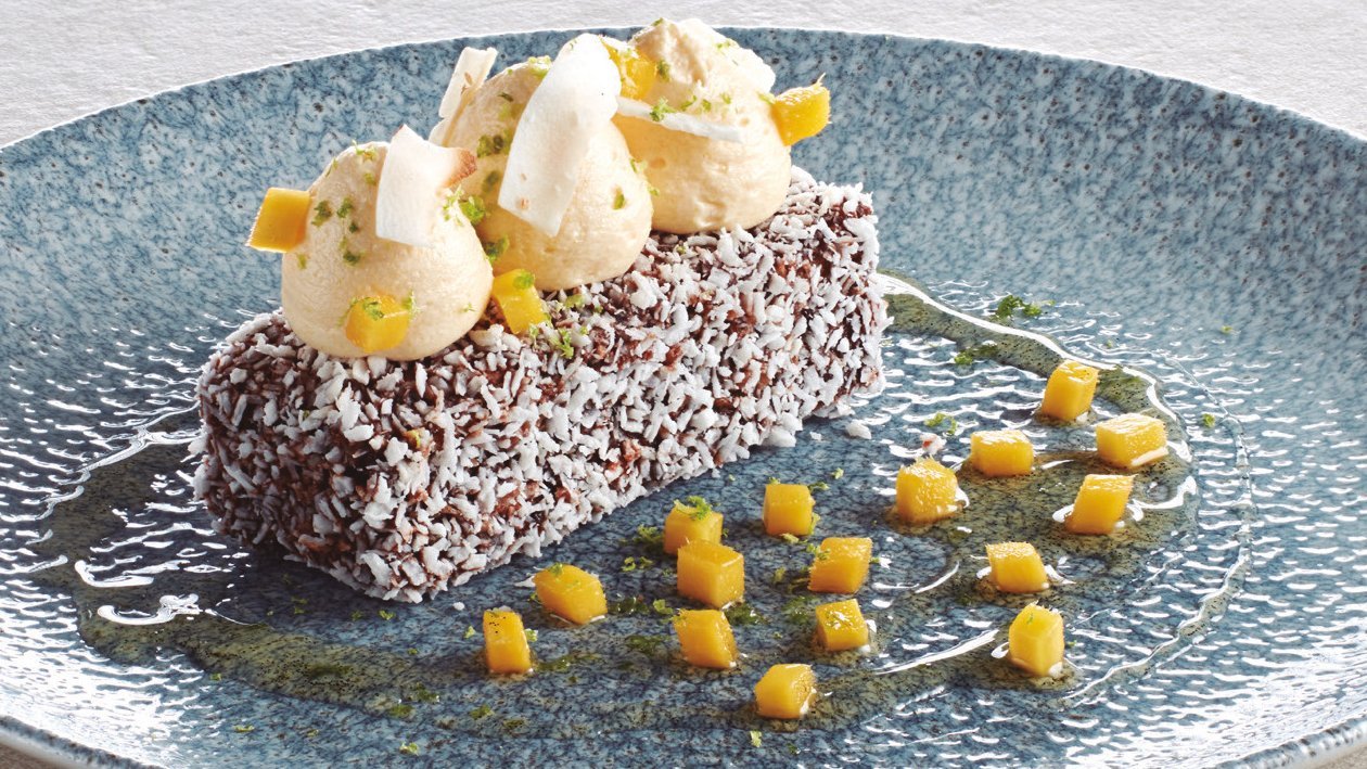 Lingote de chocolate con mango y coco Lingote de chocolate con mango y coco