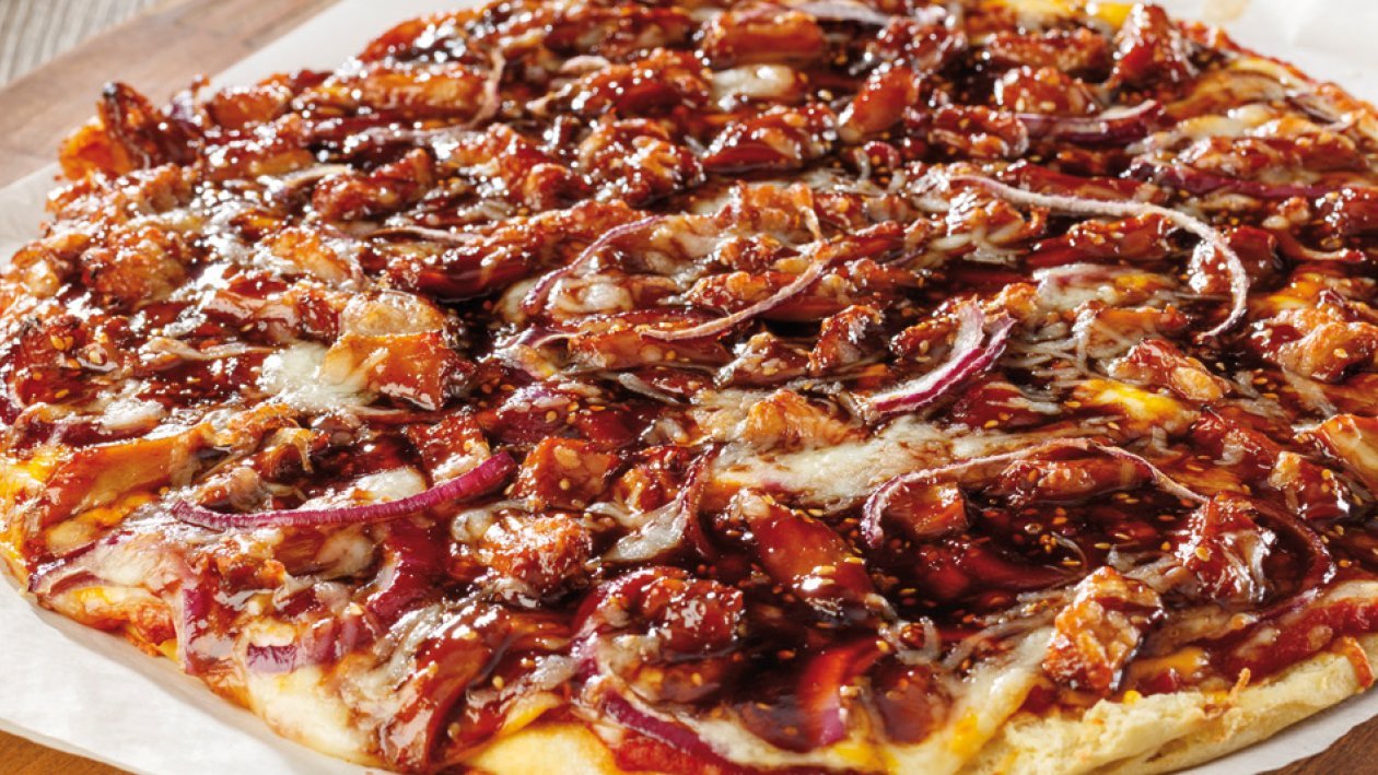 Pizza de NoPollo al teriyaki Pizza de NoPollo al teriyaki