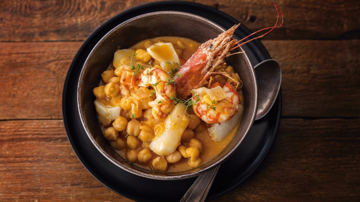 Potaje de vigilia, miso, gambón y bacalao Potaje de vigilia, miso, gambón y bacalao