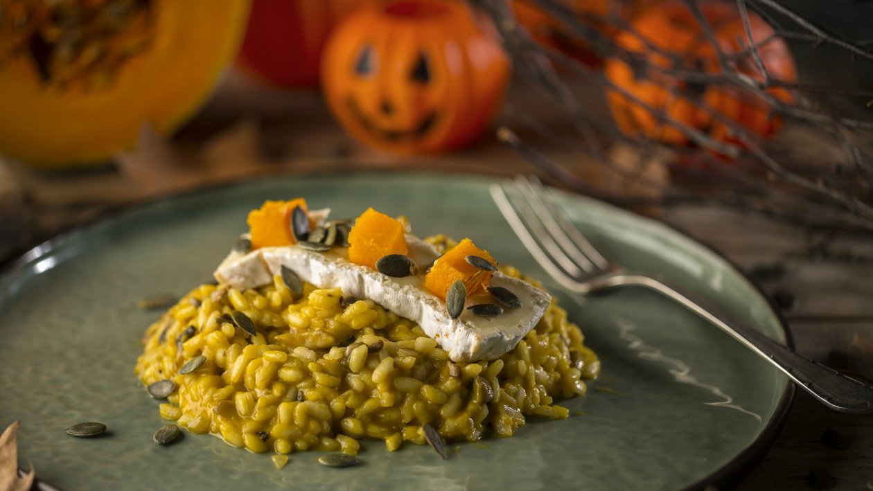 Risotto de calabaza asada, semillas y queso untuoso Risotto de calabaza asada, semillas y queso untuoso