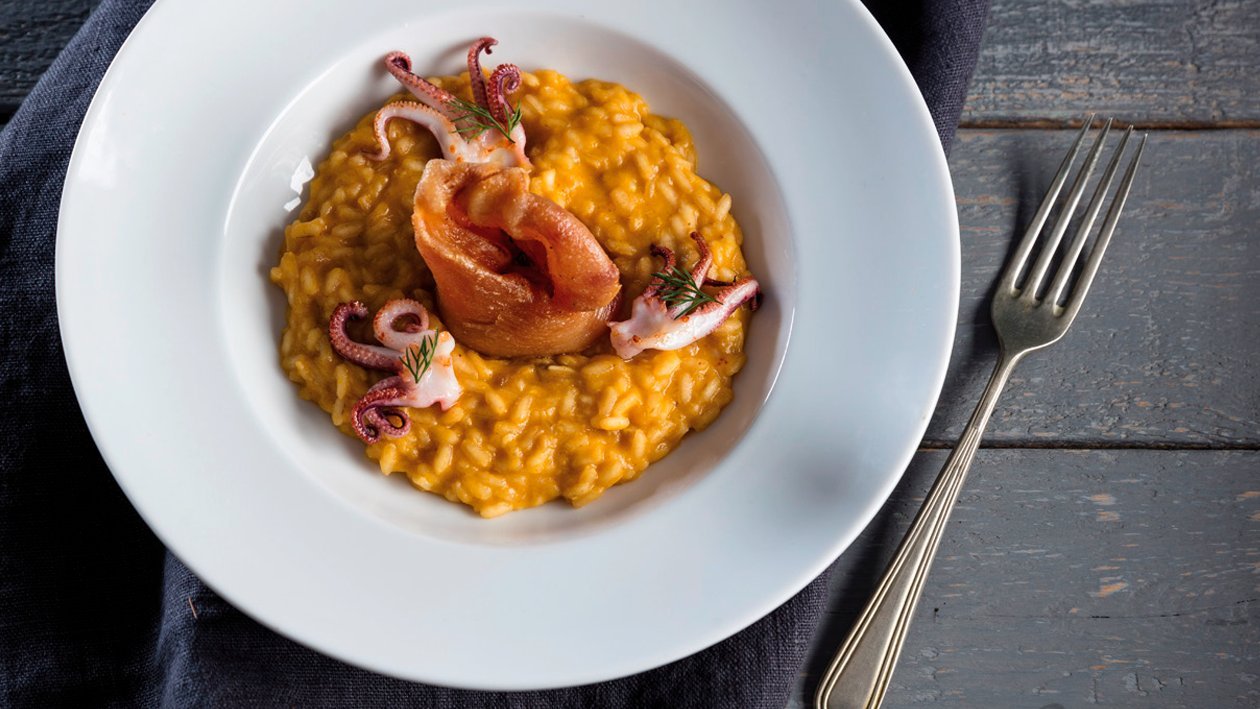 Risotto de oreja de cerdo y calamar Risotto de oreja de cerdo y calamar