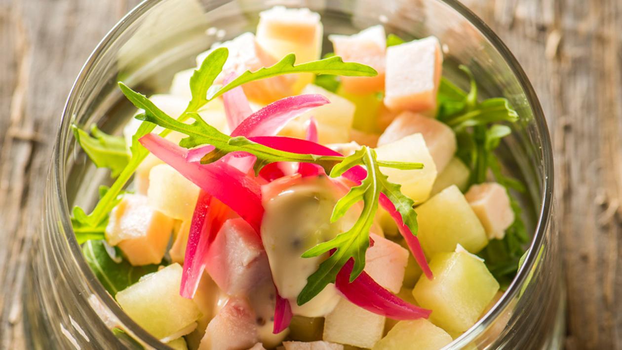 Salade de filet de poulet fumé, sauce miel-moutarde – Recette Salade de filet de poulet fumé, sauce miel-moutarde – Recette