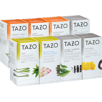 Tazo® Thé, assortiment de 8 saveurs, 24 sachets, ensemble de 16 -